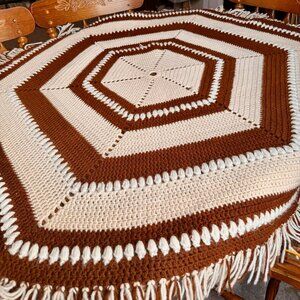 Vintage 70s Mid-Century Modern Hand Knitted/Crocheted Blanket/Couch Cover/Rug